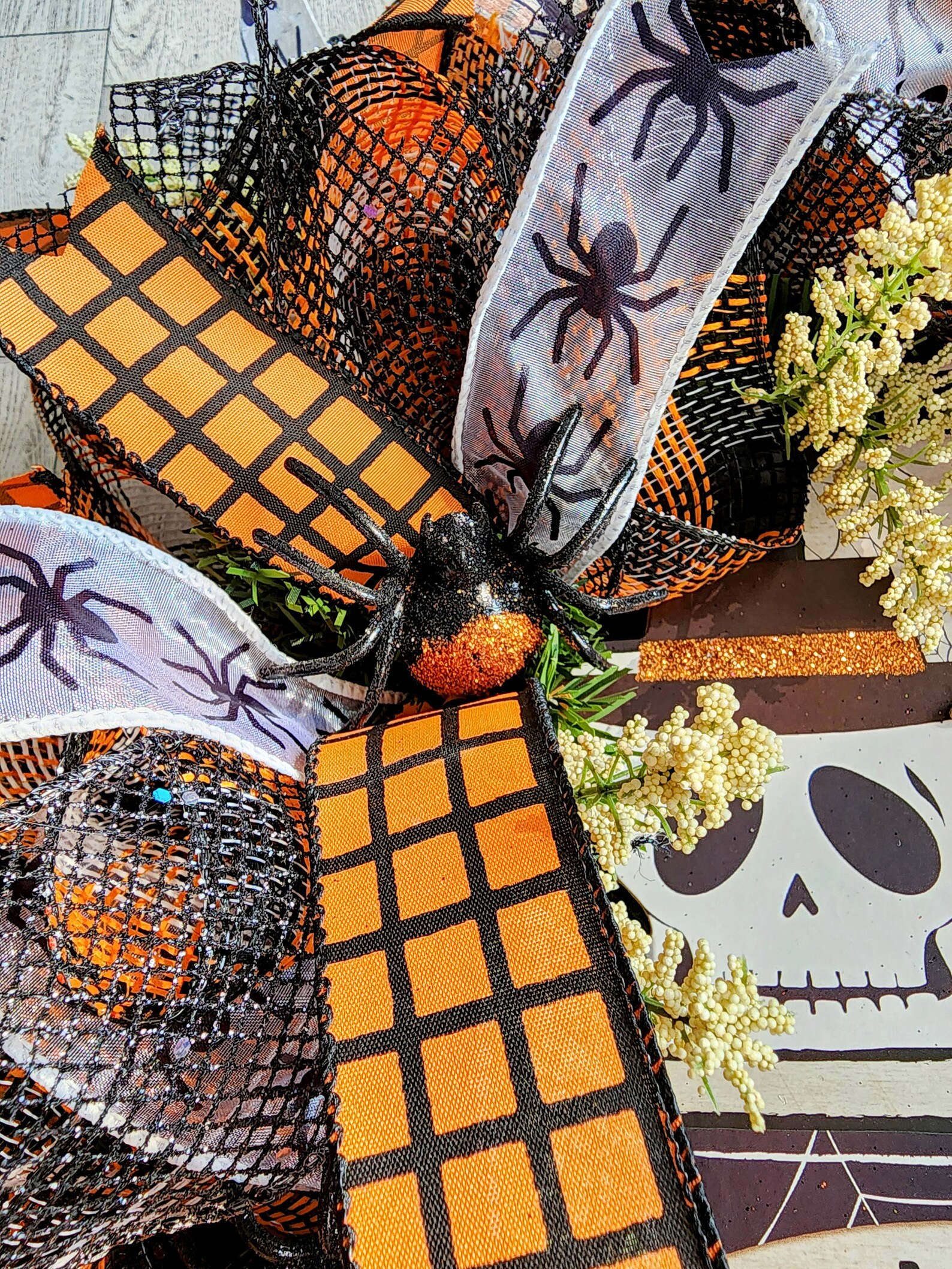 BOO Halloween Wreath – Multicolor Front Door Hanging Decor, 50x20cm, Cloth & Plastic
