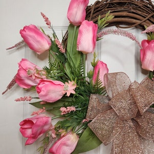 Tulip Wreath for Front Door Pink Tulip Grapevine Wreath Mothers Day ...