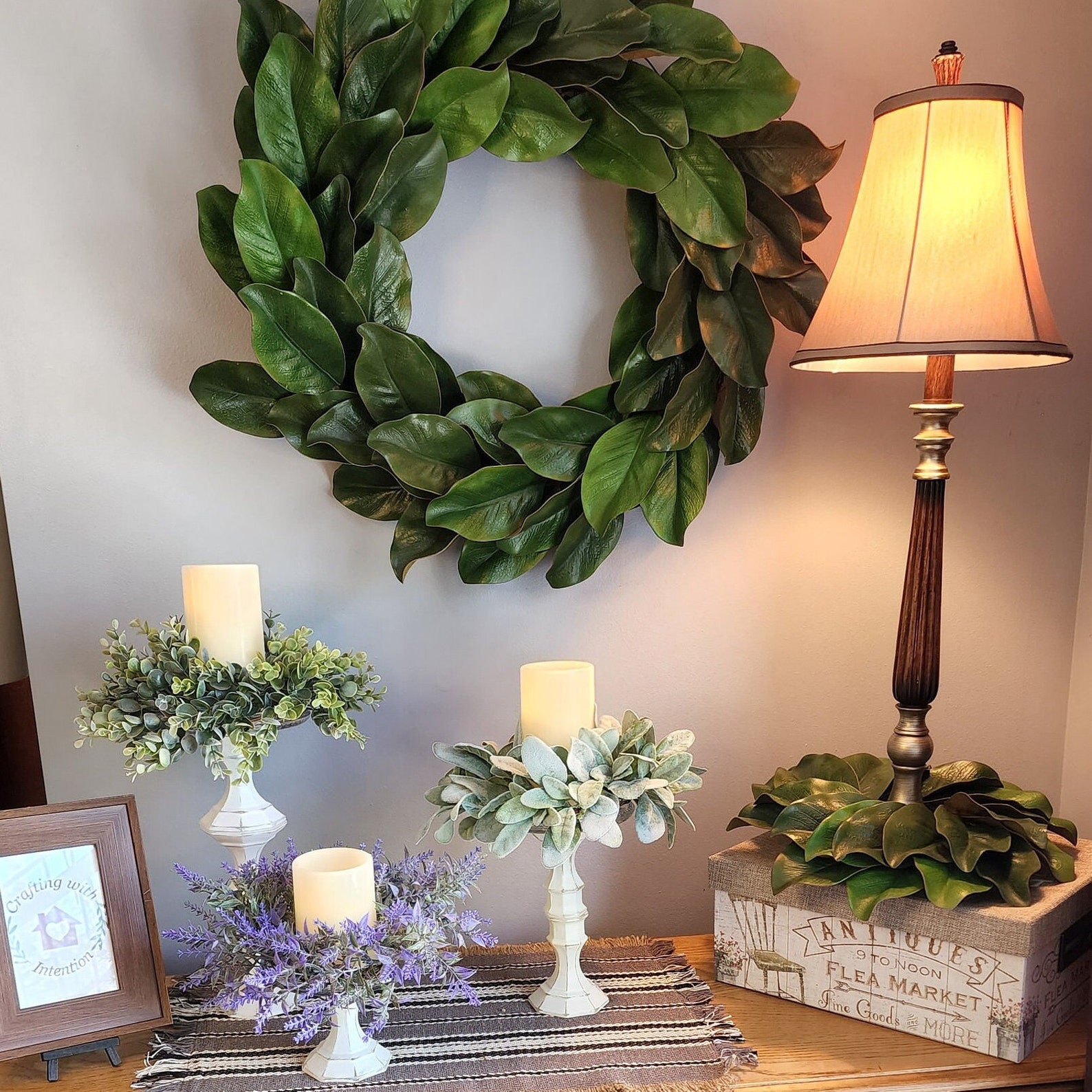 Lambs Ear Wreath Candle Ring Candle Ring for Pillar Candles Etsy