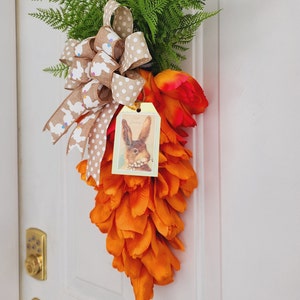 Farmhouse Easter Door Hanger Rustic Carrot Door Decoration Handmade Spring Tulip Decor Seasonal Holiday Wreath Front Porch Home Decor Gift