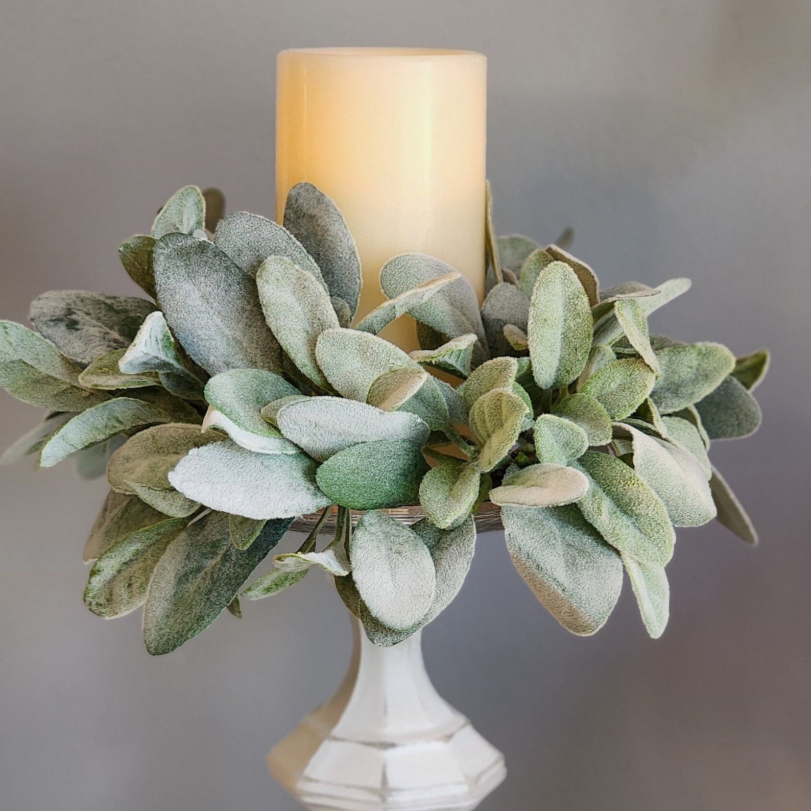 Lambs Ear Wreath Candle Ring Candle Ring for Pillar Candles Etsy