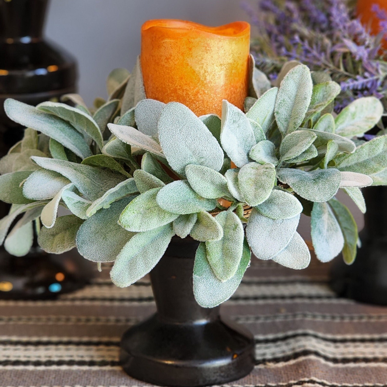 Lambs Ear Wreath Candle Ring Candle Ring for Pillar Candles Etsy