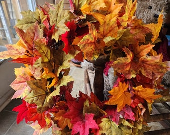 Maple leaf wreath for front door Fall Wreath For Front Door Fall Leaf Wreath Maple Leaf Wreath Artificial fall Leaf Wreath burgundy fall