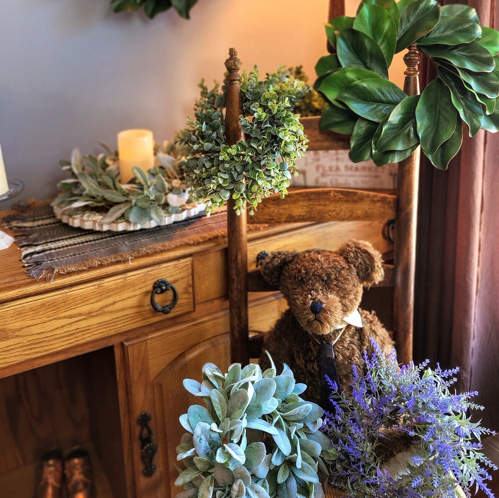 Lambs Ear Wreath Candle Ring Candle Ring for Pillar Candles Etsy