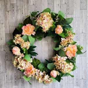 Hydrangea Wreath For Front Door Peach Hydrangea Peony Wreath Birthday Nursery Peach Peony Wreath Farmhouse Shabby Chic Housewarming Gift