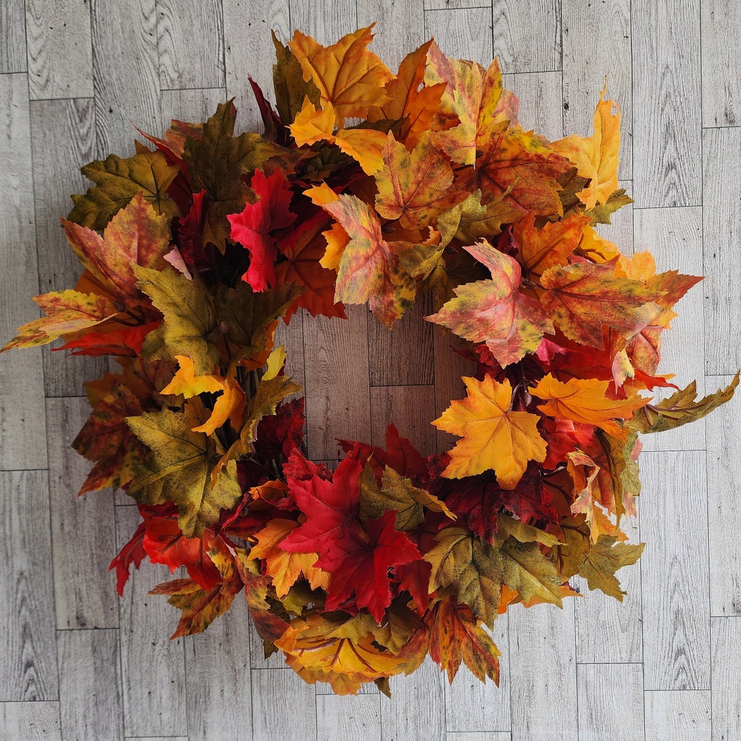 Fall Foliage Maple Leaf Wreath for Front Door Fall Wreath Artificial ...