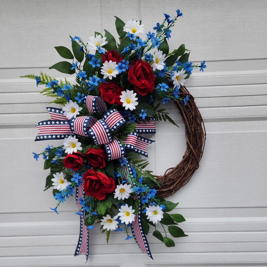 Patriotic Door Wreath, American Flag Summer Home Decor - Etsy