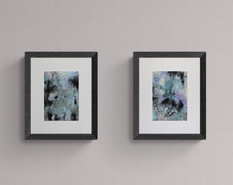 Abstract Art Original Paintings, set of 2 | Mixed Media Artwork | Blue & Silver Wall Art | Titled "Winter Blues"