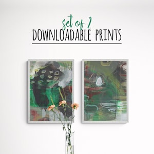 Set of 2 Sage Green Wall Art Prints | Modern Abstract Art 2x3 and 5X7 (ISO) Ratio Prints INSTANT DOWNLOAD | Printable Wall Decor
