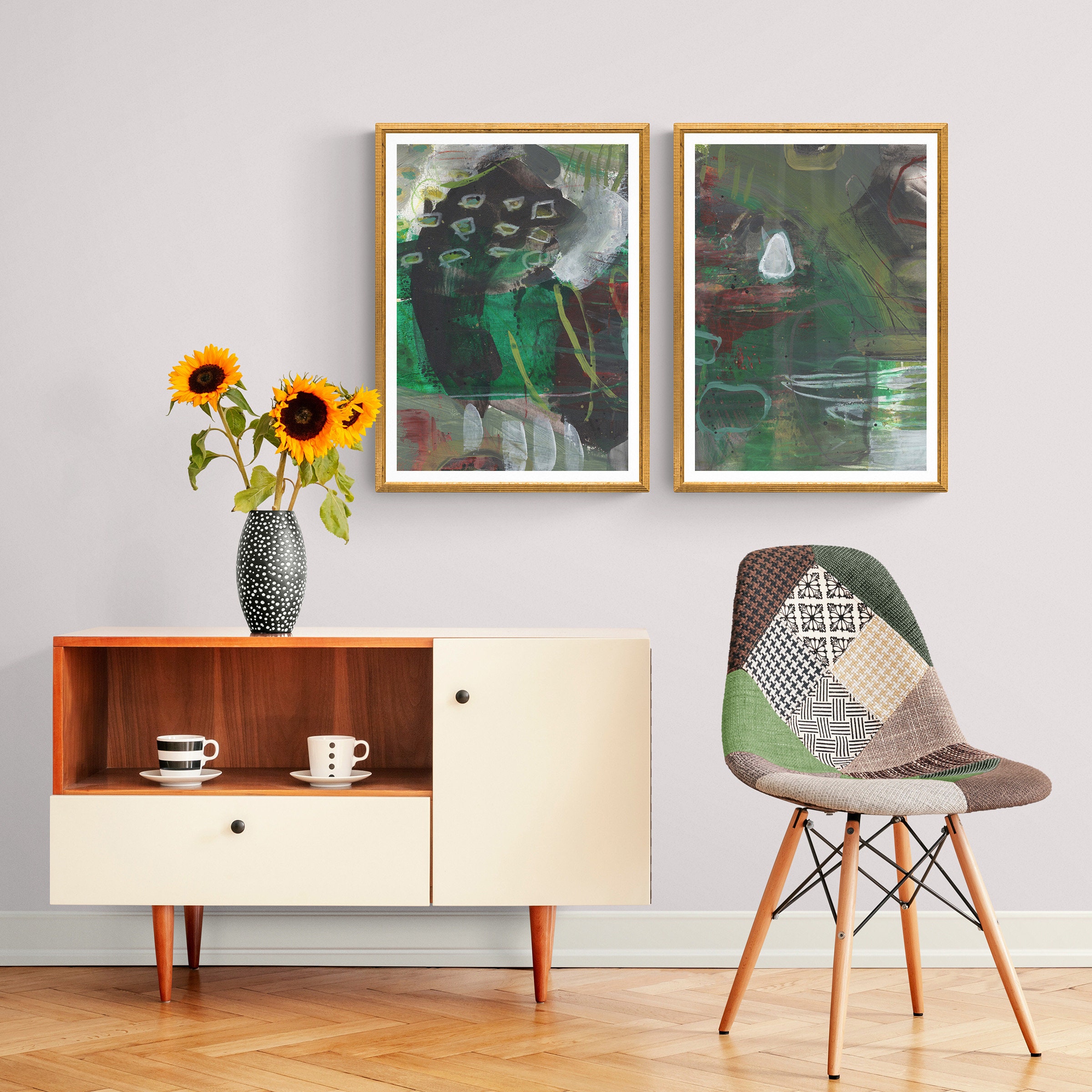 Set of 2 Sage Green Wall Art Prints Modern Abstract Art 2x3 and 5X7 ISO ...