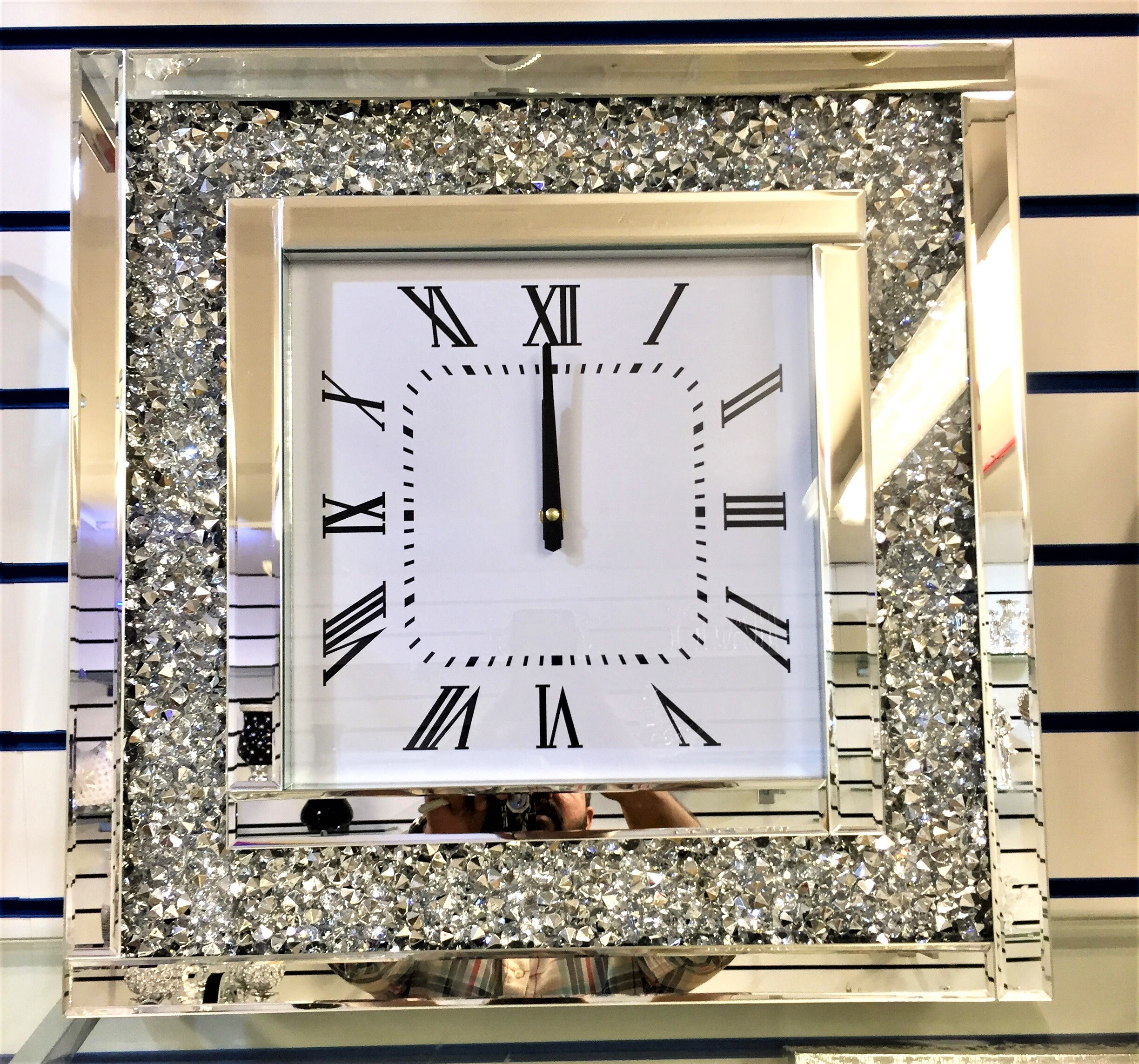 Crushed Diamond Silver Mirrored Stylish Elegant Wall Clock Etsy