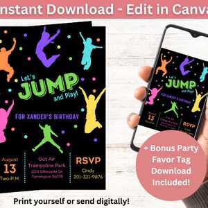 JUMP Party Invitation | Kids Party Invite | Digital Download | Editable In Canva Printable Download | Trampoline Park Birthday Kid Invite