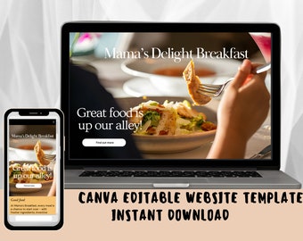 Plantilla de sitio web de restaurante / Sitio web de Canva / Sitio web editable / Descarga instantánea / Diseño de sitio web / Inspiración de diseño