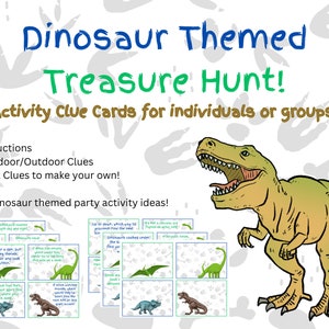 Kids Dinosaur Themed Treasure Hunt Game | Indoor Outdoor Scavenger Clues | Birthday Party Activity | BONUS Themed Activity Guide | Download