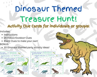 Kids Dinosaur Themed Treasure Hunt Game | Indoor Outdoor Scavenger Clues | Birthday Party Activity | BONUS Themed Activity Guide | Download