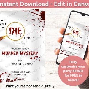 Moordmysterie Een feest om voor te sterven Dineruitnodiging | Digitale download | Bewerkbaar in Canva Afdrukbare download | Moord mysterie