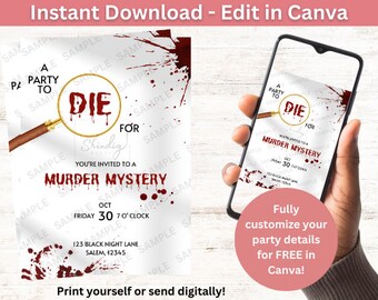 Murder Mystery A Party To Die For Dinner Party Invitation | Digital Download | Editable In Canva Printable Download | Murder Mystery