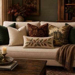 Autumn Manor Collection | Fall Throw Pillow | Vintage Manor Decor | English Cottage Pillow | Moody Autumn Decor | Mix & Match