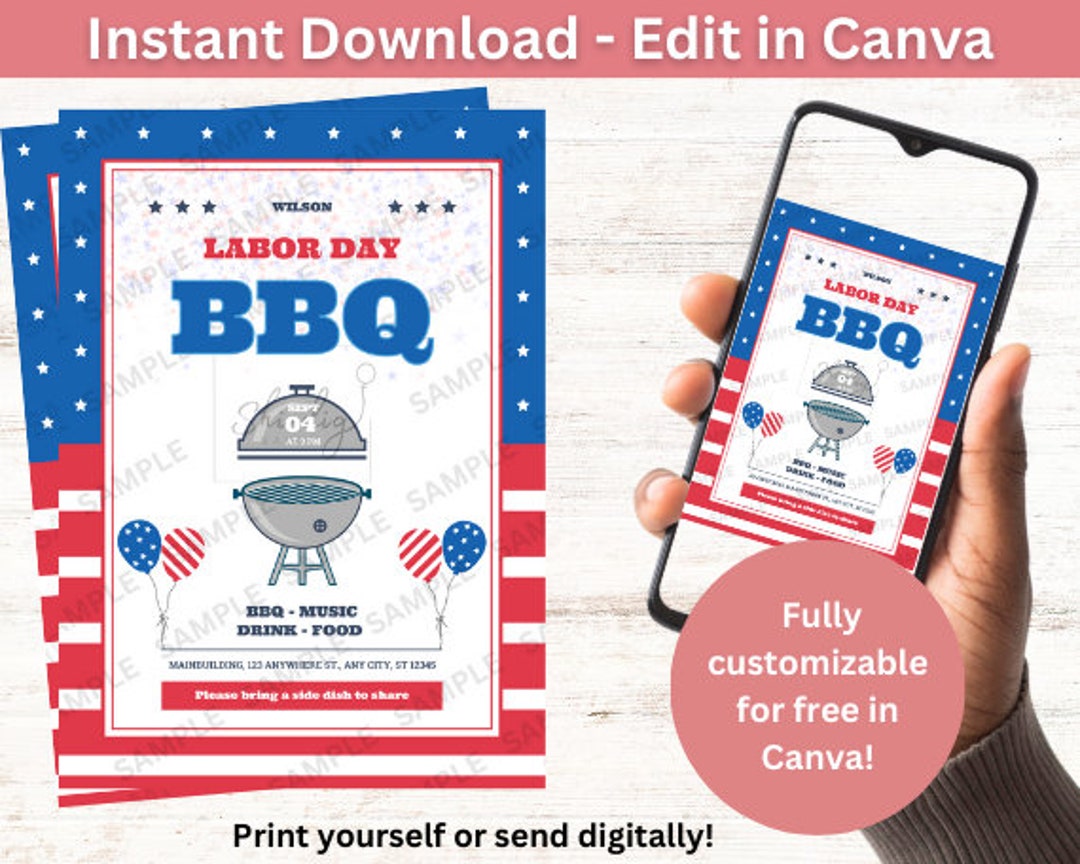 4th of July / Labor Day / Memorial Day BBQ Party Invitation | USA Party ...