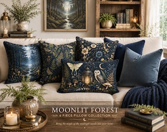 Moonlit Forest Pillow Collection | Woodland Botanical Cottagecore Decor