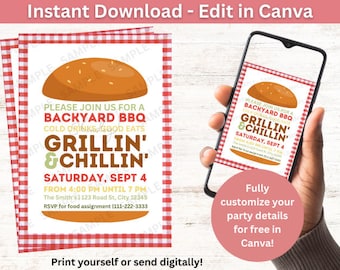 Backyard BBQ Invitation | Summer Party Invite | Digital Download | Editable In Canva Printable Download | Labor Day | Patriotic | Memorial