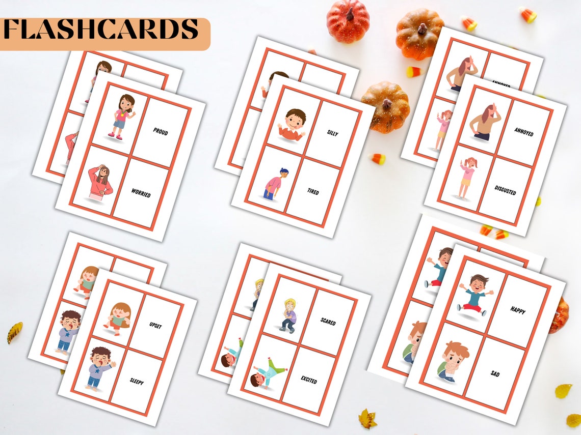 Feelings Learning Flashcard Printable PDF Memory Aid Digital Flashcard ...
