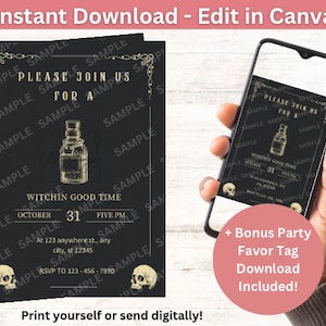 Potion Witchin Good Time Halloween Party Invitation | Digital Download | Editable In Canva Printable Download | Halloween Party Invite