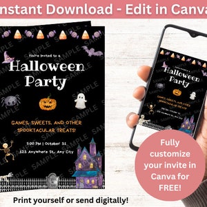 Kids Halloween Party Invitation | Digital Download | Editable In Canva Printable Download | Kid&#39;s Spooky Party | Trick-or-Treat Party