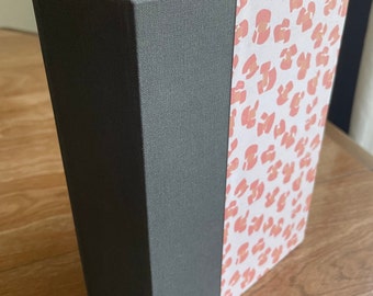 Card Keeper - 30 ct - Handmade in coral leopard print paper and grey