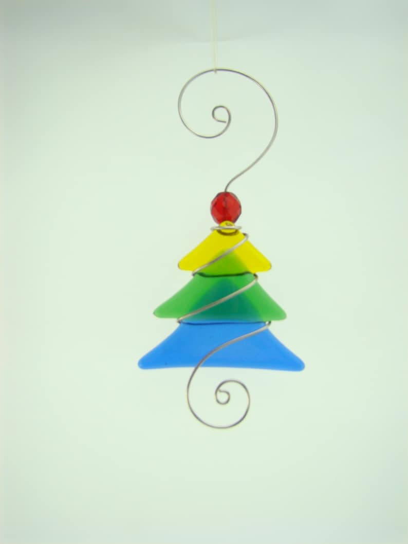 Haywire Art Glass Mini Triangle Tree Fused Glass Suncatcher or Ornament