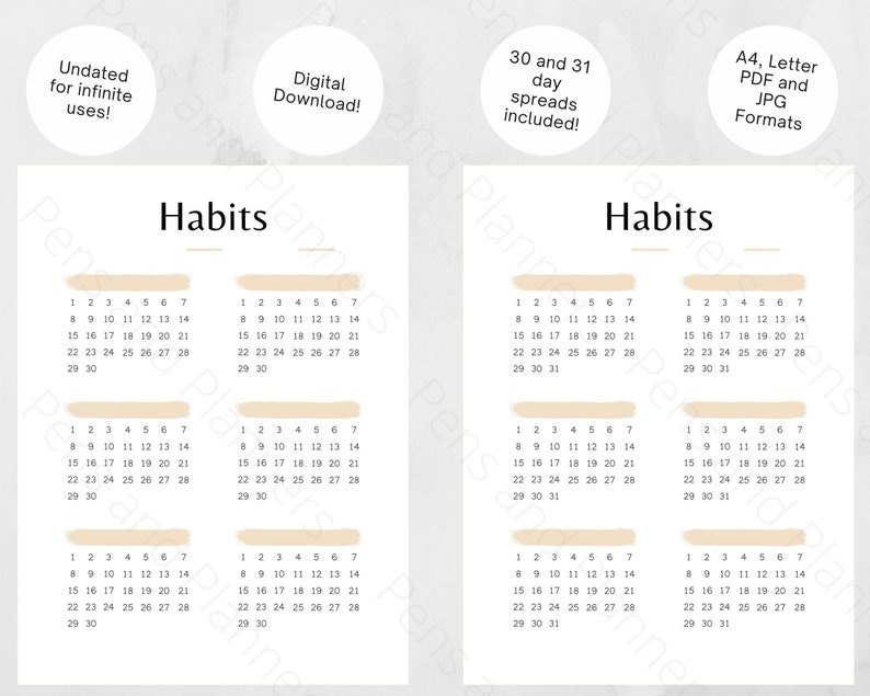 Printable Monthly Habit Tracker Calendar 30 and 31 Days Etsy