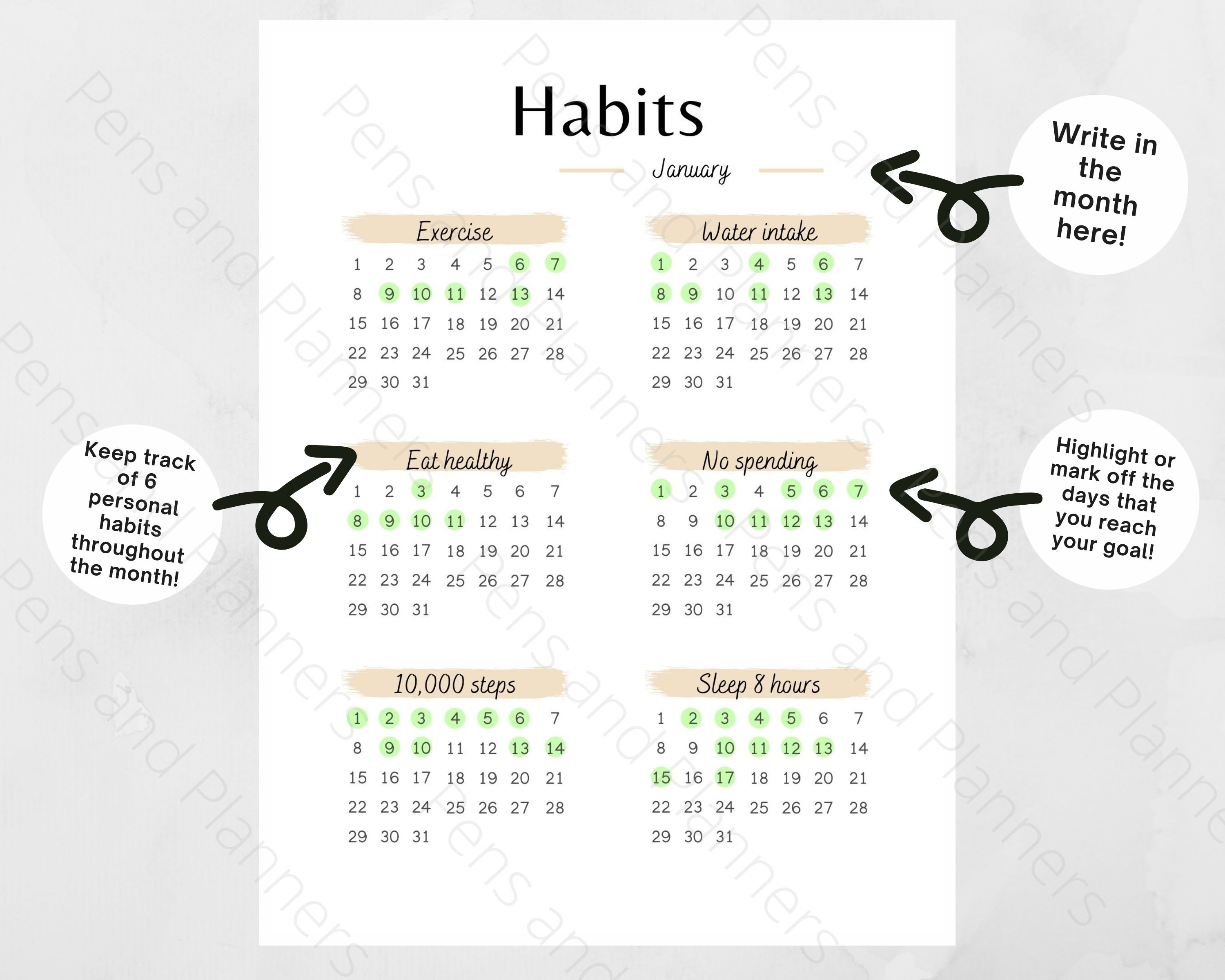 Printable Monthly Habit Tracker Calendar 30 and 31 Days Etsy