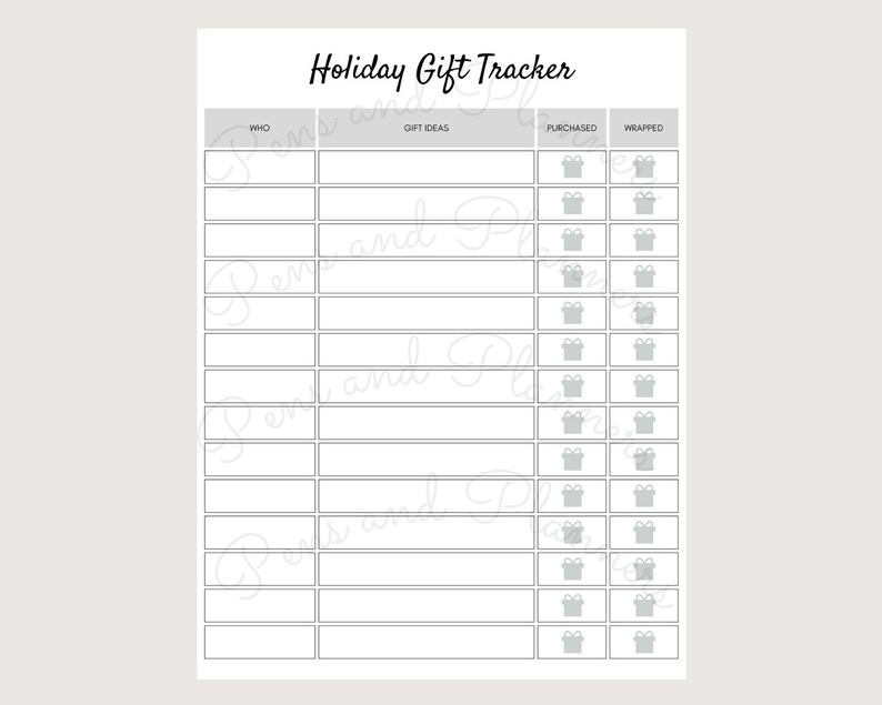 Printable Holiday Gift Tracker Grey Layout 2 Presents Budget Journal ...