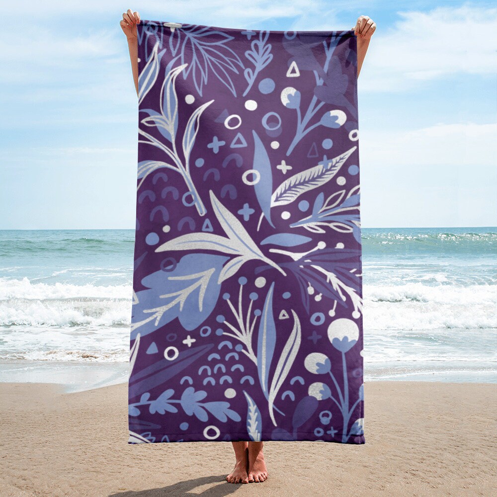 Floral Collection Purple Beach Towel Etsy
