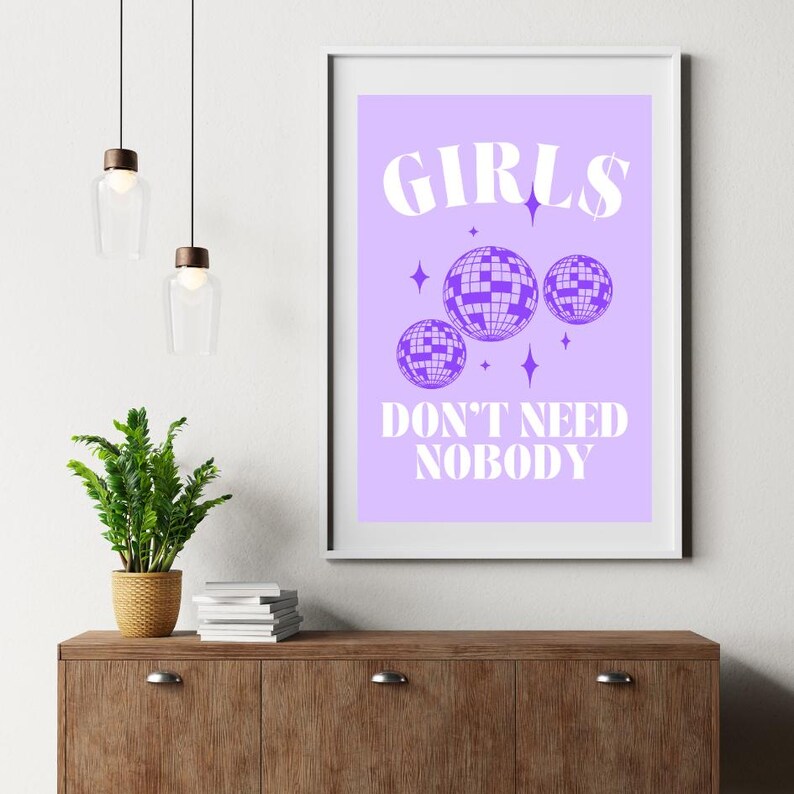 Póster morado lavanda de Dom Dolla GIRLS "Girls Don't Need Nobody", descarga digital, impresión, arte de pared, música electrónica, EDM, dance house imagen 2