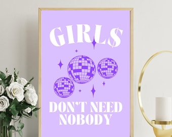Dom Dolla GIRLS "Girls Don't Need Nobody" Purple Lavender Poster, Digital Download Print Dom Dolla Wall Art EDM Dance House Electronic Music