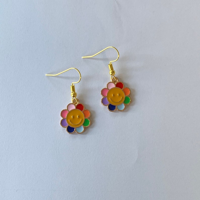 Takashi Murakami rainbow flower earring fish hook