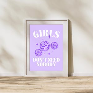Póster morado lavanda de Dom Dolla GIRLS "Girls Don't Need Nobody", descarga digital, impresión, arte de pared, música electrónica, EDM, dance house imagen 4