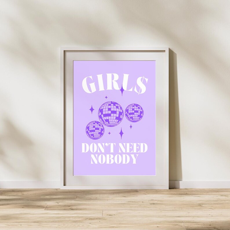 Póster morado lavanda de Dom Dolla GIRLS "Girls Don't Need Nobody", descarga digital, impresión, arte de pared, música electrónica, EDM, dance house imagen 4