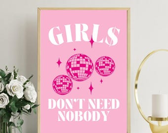 Dom Dolla GIRLS "Girls Don't Need Nobody" Pink Poster, Digital Download Printable Poster Dom Dolla Wall Art EDM Dance House Electronic Music