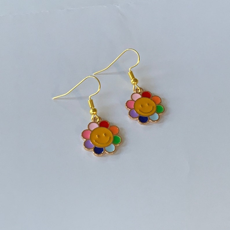 Takashi Murakami rainbow flower earring fish hook