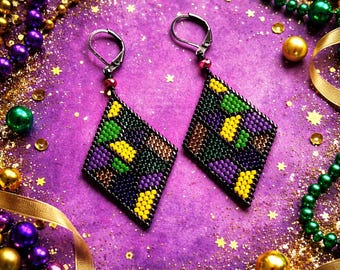 Mardi Gras multicolor parade beaded earrings