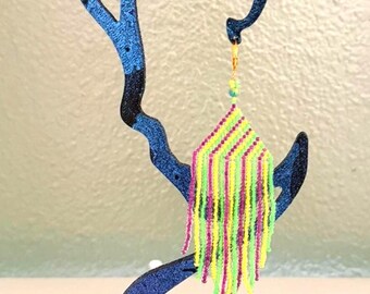 Neon Beaded Fringe Earrings – Handmade Mardi Gras Jewelry