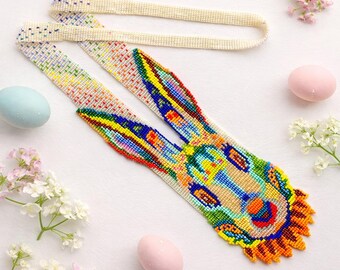Colorful Bunny Gerdan Necklace – Handmade Beaded Easter Jewelry | Festive Statement Necklace