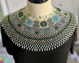 Handmade Sylianka Necklace – Longer Design with Blue, Green & Clear Beads | Traditional Ukrainian Jewelry