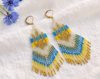 Ukrainian tryzub (trident) and Ukrainian flag beaded earrings