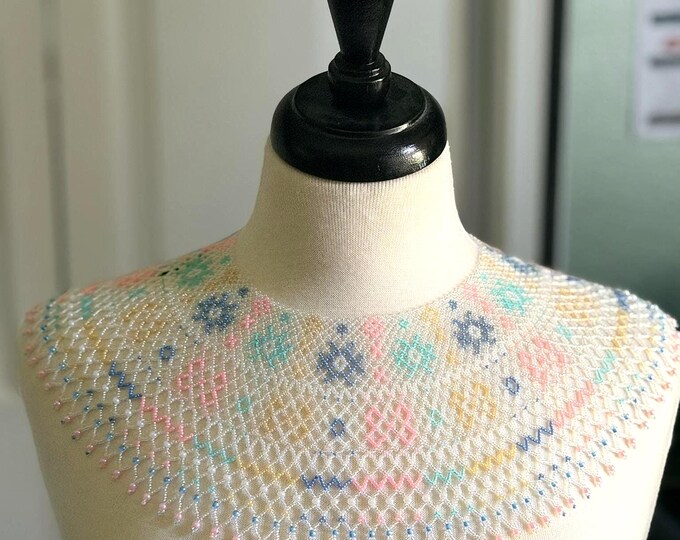 Featured listing image: Pastel Beaded Collar Necklace • Handmade Lace Bib Jewelry • Ukrainian Inspired Choker