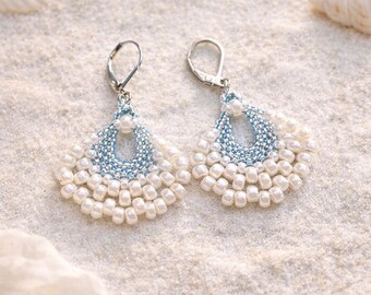 Handcrafted Beaded Earrings: Bridal Pearl & Black Gold Jewelry