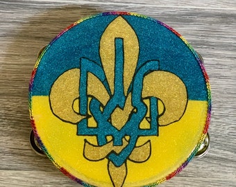 Ukrainian tryzub and fleur de lis glitter tambourine