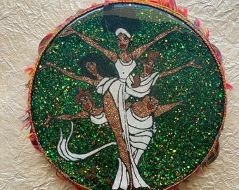 Muses Green Emerald Glitter Tambourine – 7” Greek Mythology-Inspired Decor